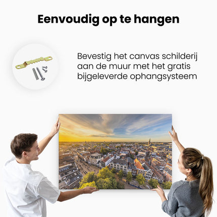 Canvas schilderij ophangen Groningen Skyline Stad bij Zonsondergang