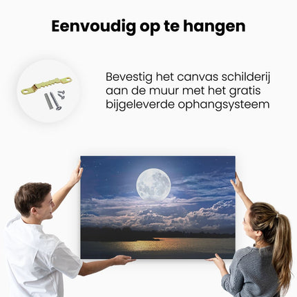 Canvas schilderij ophangen Volle Maan bij het Water