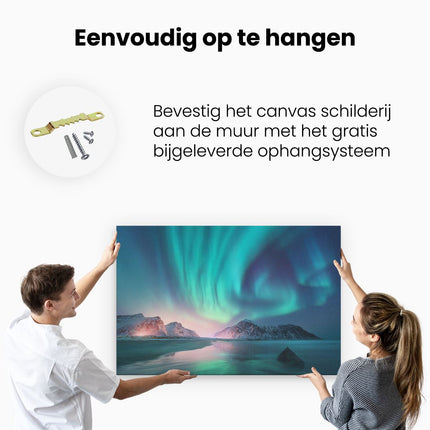 Canvas schilderij ophangen Groene Noorderlicht in Noorwegen