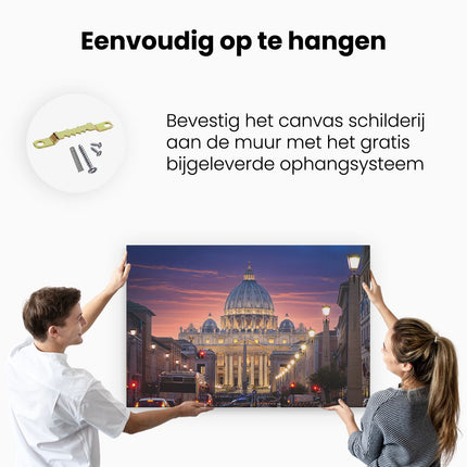 Canvas schilderij ophangen Sint Pietersbasiliek in Rome, Italië