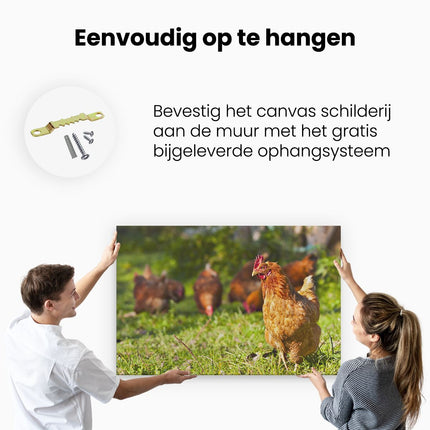 Canvas schilderij ophangen Kippen in het Gras