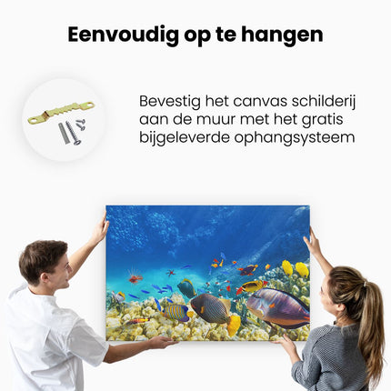 Canvas schilderij ophangen Vissen in de Oceaan met Koralen