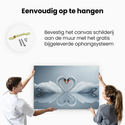 Canvas schilderij ophangen Twee Zwanen in een Hart Vorm