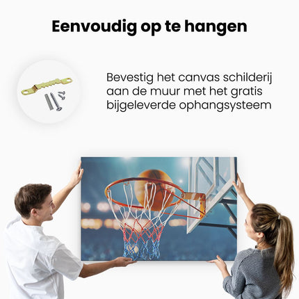 Canvas schilderij ophangen Basketbal in Ring - Hoepel - Bord