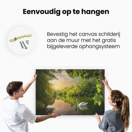 Canvas schilderij ophangen Zwaan op het Water in het Bos