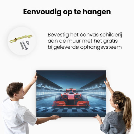 Canvas schilderij ophangen Formule 1 Auto bij de Finish - Rood