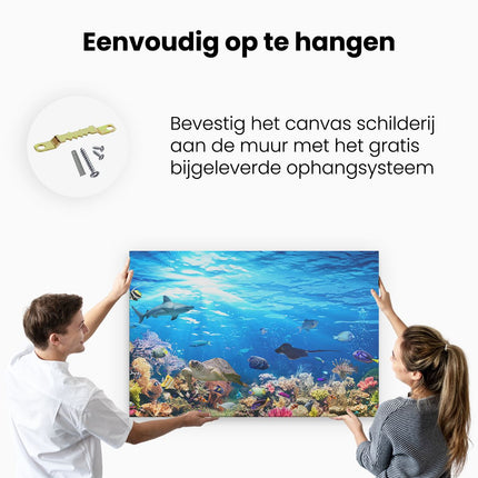 Canvas schilderij ophangen Vissen met Koraalrif Onder Water