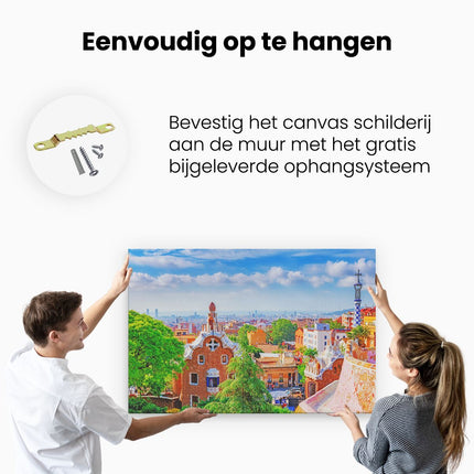 Canvas schilderij ophangen Park Güell in Barcelona - Kleurrijk