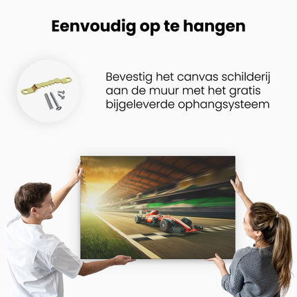 Canvas schilderij ophangen Formule 1 Auto bij de Finish in het Rood