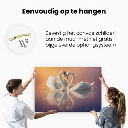 Canvas schilderij ophangen Zwanen Koppel in een Hart Vorm