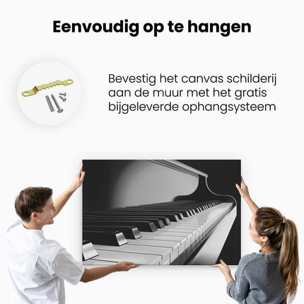 Canvas schilderij ophangen Pianotoetsen - Noten - Piano