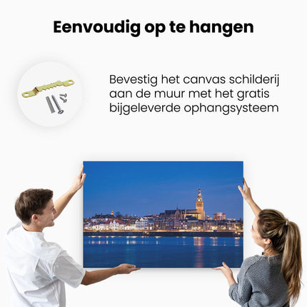 Canvas schilderij ophangen Nijmegen Skyline met de Waal Rivier