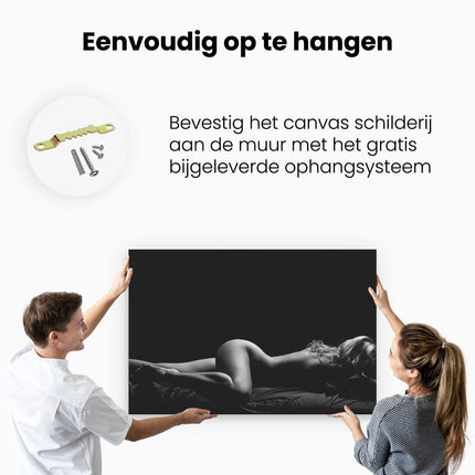 Canvas schilderij ophangen Vrouw Naakt in Bed - Erotiek - Zwart Wit