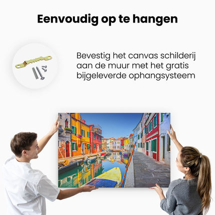 Canvas schilderij ophangen Kleurrijke Huisjes aan het Water in Venetië