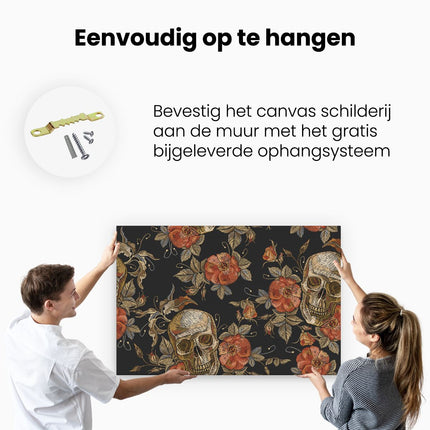 Canvas schilderij ophangen Doodshoofden met Bloemen - Schedels