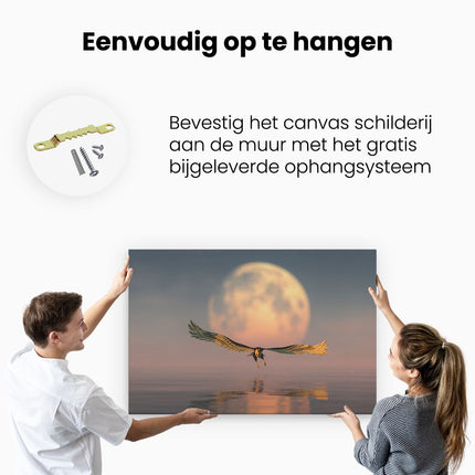 Canvas schilderij ophangen Adelaar boven het Water bij de Maan