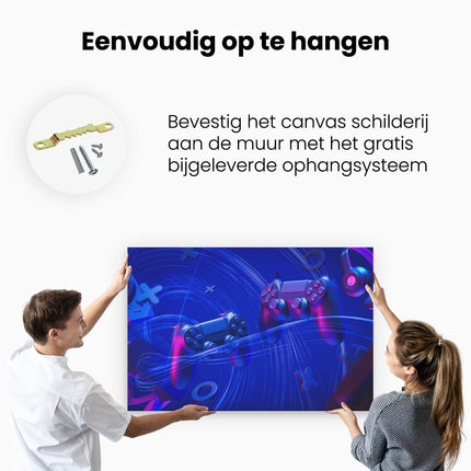 Canvas schilderij ophangen Twee Gaming Controllers - Gamen