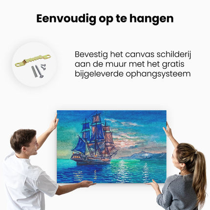 Canvas schilderij ophangen Oude Piratenschip Zeilboot Getekend
