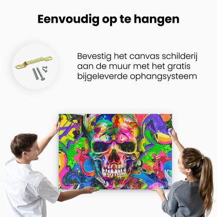 Canvas schilderij ophangen Gekleurde Schedel - Doodskop - Doodshoofd