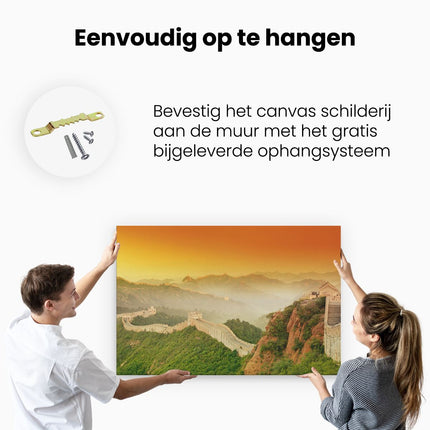 Canvas schilderij ophangen Chinese Muur bij Zonsopgang
