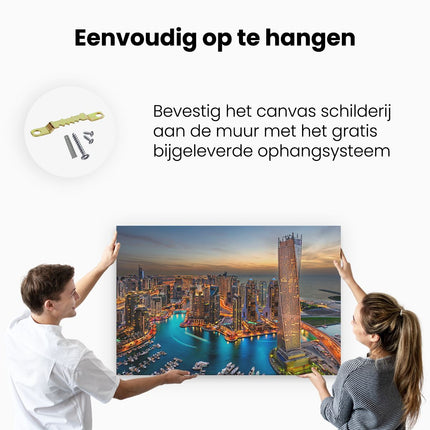 Canvas schilderij ophangen Dubai Haven met de Stad