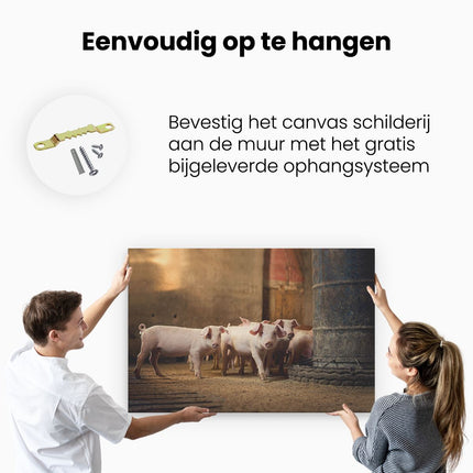 Canvas schilderij ophangen Varkens op een Boerderij Stal