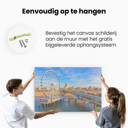 Canvas schilderij ophangen Scheveningen Pier met de Ferris Wheel - Reuzenrad
