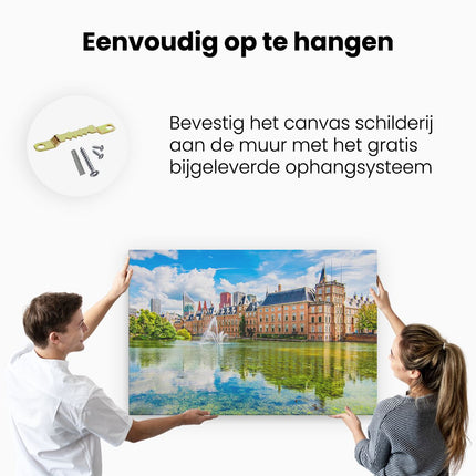 Canvas schilderij ophangen Binnenhof met het Hofvijver in Den Haag