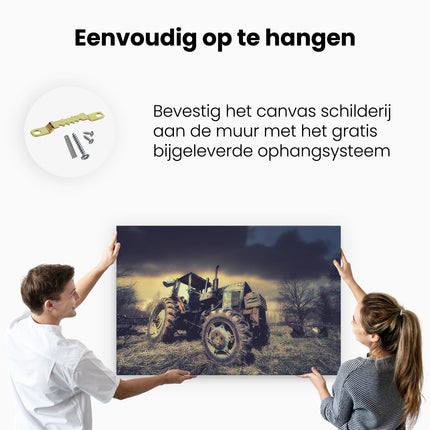 Canvas schilderij ophangen Oude Tractor op het Grasveld - Trekker