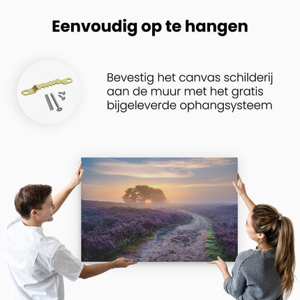 Canvas schilderij ophangen Pad in de Weide van de Veluwe