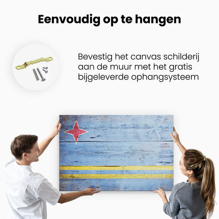 Canvas schilderij ophangen Aruba Vlag op Hout