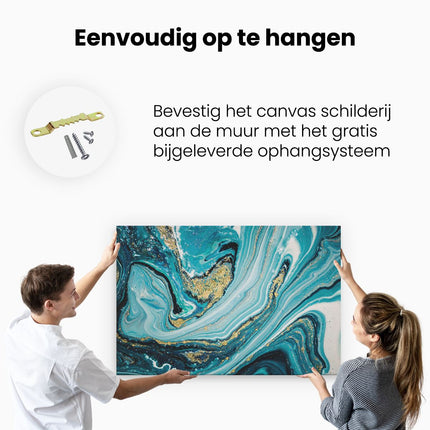 Canvas schilderij ophangen Abstracte Luxe Kunst in het Blauw met Goud