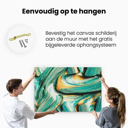 Canvas schilderij ophangen Abstracte Kunst - Groen met Gouden Verf