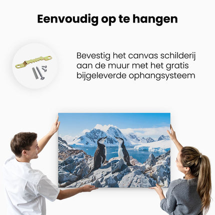Canvas schilderij ophangen Twee Pinguïns op Stenen in Antarctica