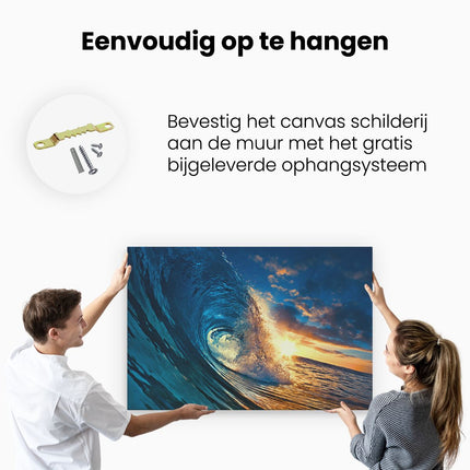 Canvas schilderij ophangen Golfen bij Zonsondergang