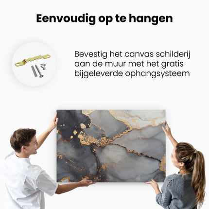 Canvas schilderij ophangen Abstracte Kunst - Grijze Marmer met Goud