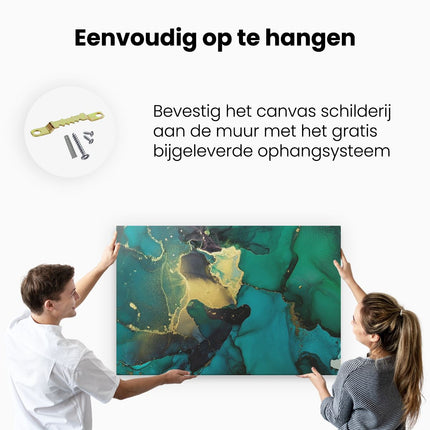 Canvas schilderij ophangen Abstracte Kunst - Groen met Goud