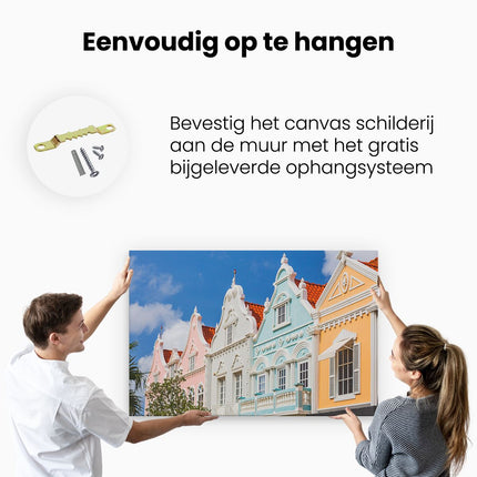 Canvas schilderij ophangen Aruba Kleurrijke Huisjes - Nederlandse Antillen