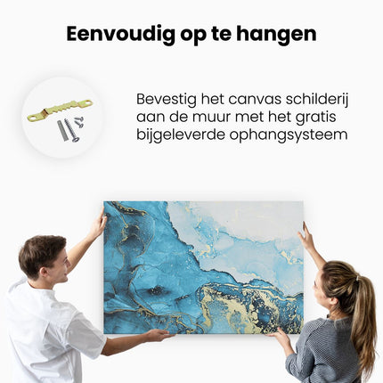 Canvas schilderij ophangen Abstracte Kunst van Blauwe Marmer met Goud