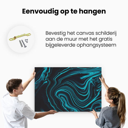 Canvas schilderij ophangen Abstracte Kunst - Aqua Blauw met Zwart