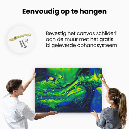 Canvas schilderij ophangen Abstracte Kunst Blauw met Groen