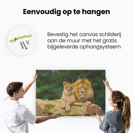 Canvas schilderij ophangen Leeuw en Leeuwin - Liefde Koppel