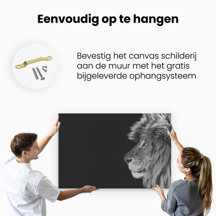 Canvas schilderij ophangen Leeuw - Leeuwenkop - Zwart Wit