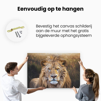 Canvas schilderij ophangen Leeuw in het Wild - Leeuwenkop