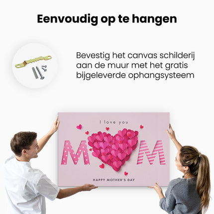 Canvas schilderij ophangen I love you mom - Moedersdag - Mama