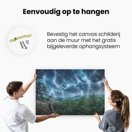 Canvas schilderij ophangen Onweer in het Bos - Bliksem