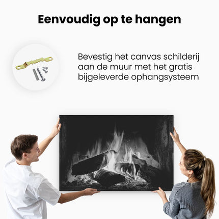 Canvas schilderij ophangen Open Haard gemaakt van Bakstenen - Zwart Wit
