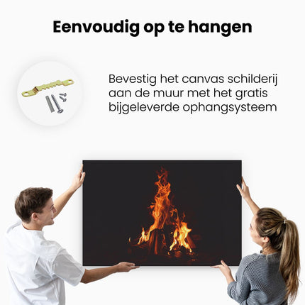 Canvas schilderij ophangen Open Haard in het Donker