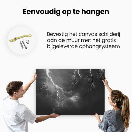 Canvas schilderij ophangen Blikseminslagen - Onweer - Zwart Wit