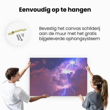 Canvas schilderij ophangen Blikseminslag tussen de Wolken - Onweer